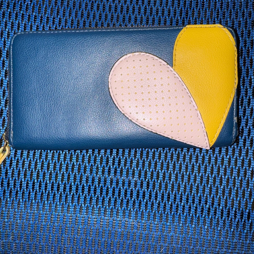 Vintage Fossil Blue Yellow and Pink Heart Women's Wallet